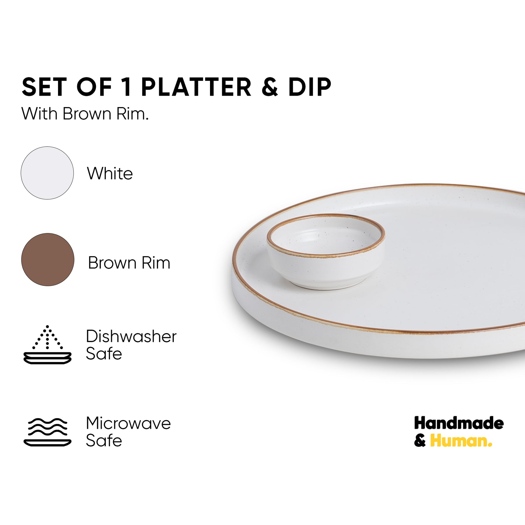 Japandi Ceramic Platter with Dip Bowl – Off White, Large