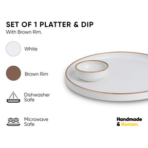 Japandi Ceramic Platter with Dip Bowl – Off White, Large