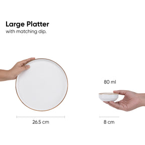 Japandi Ceramic Platter with Dip Bowl – Off White, Large