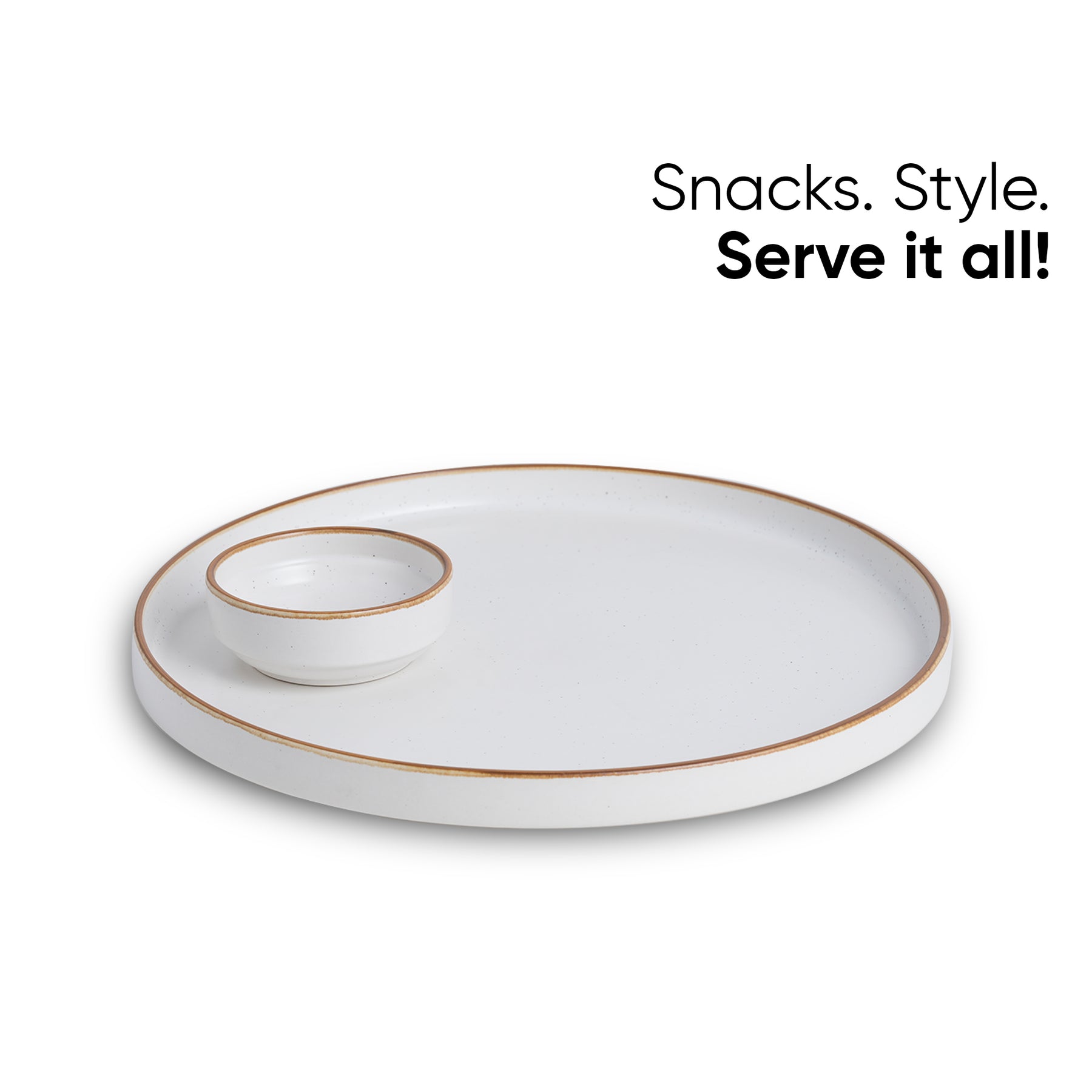 Large Round Ceramic Serving Platter 1 Platter, 1 Dip || Matte Finish | Japandi Platter