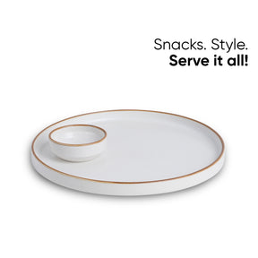 Large Round Ceramic Serving Platter 1 Platter, 1 Dip || Matte Finish | Japandi Platter