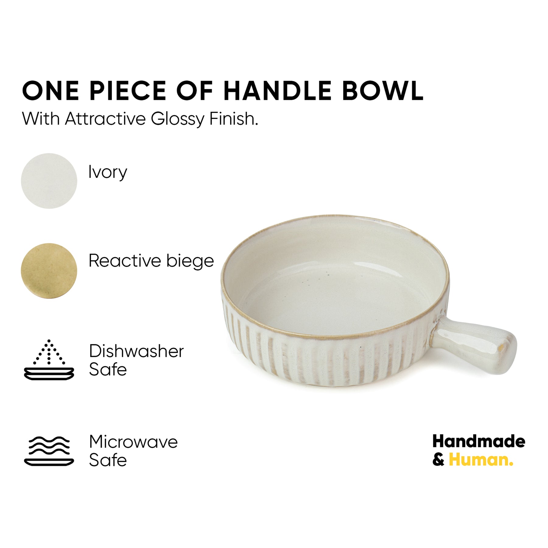 Ceramic Pasta Bowl with Handle – Off White, 17cm | Reactive Glaze