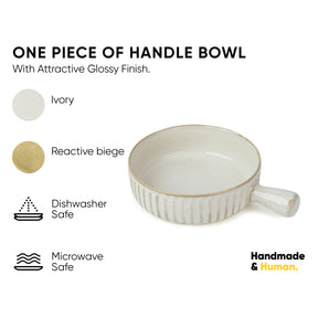 Ceramic Pasta Bowl with Handle – Off White, 17cm | Reactive Glaze