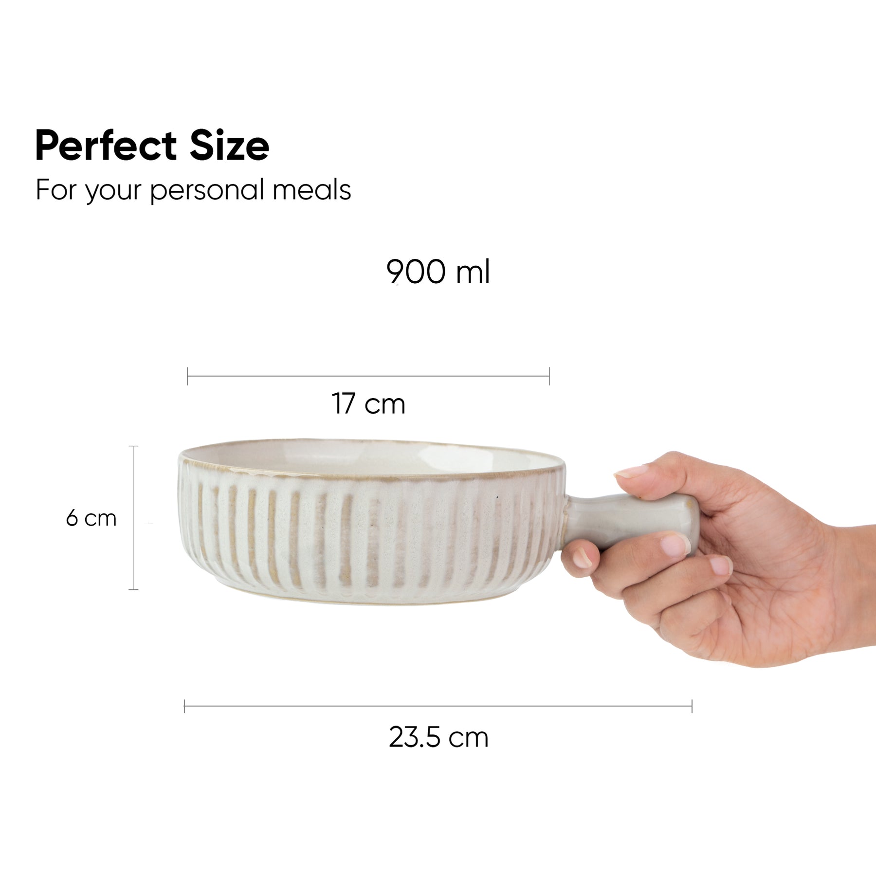 Ceramic Pasta Bowl with Handle – Off White, 17cm | Reactive Glaze