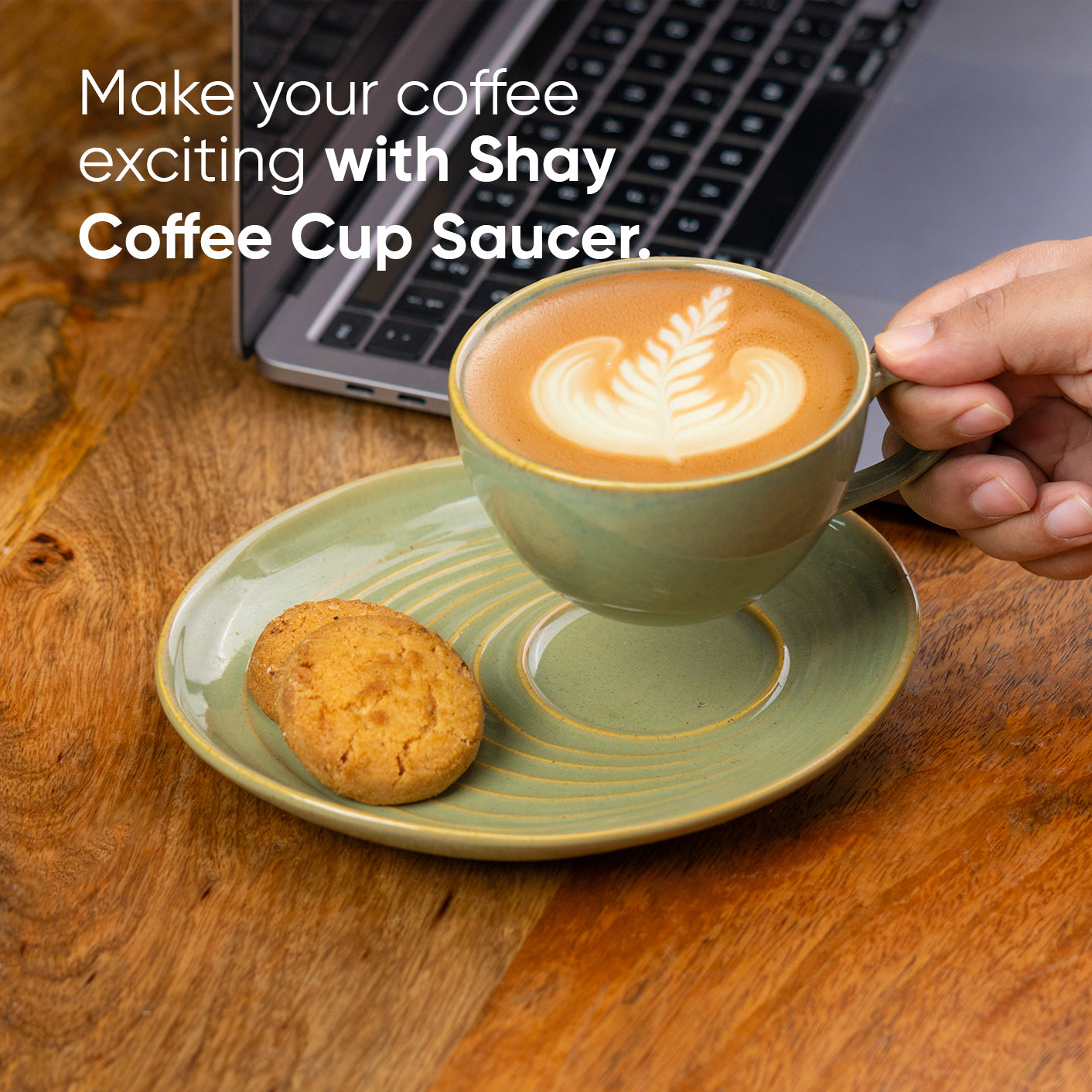 Ceramic Coffee Cup & Saucer Set 250ml – Pista Green | Reactive Glaze Porcelain