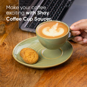 Ceramic Coffee Cup & Saucer Set 250ml – Pista Green | Reactive Glaze Porcelain
