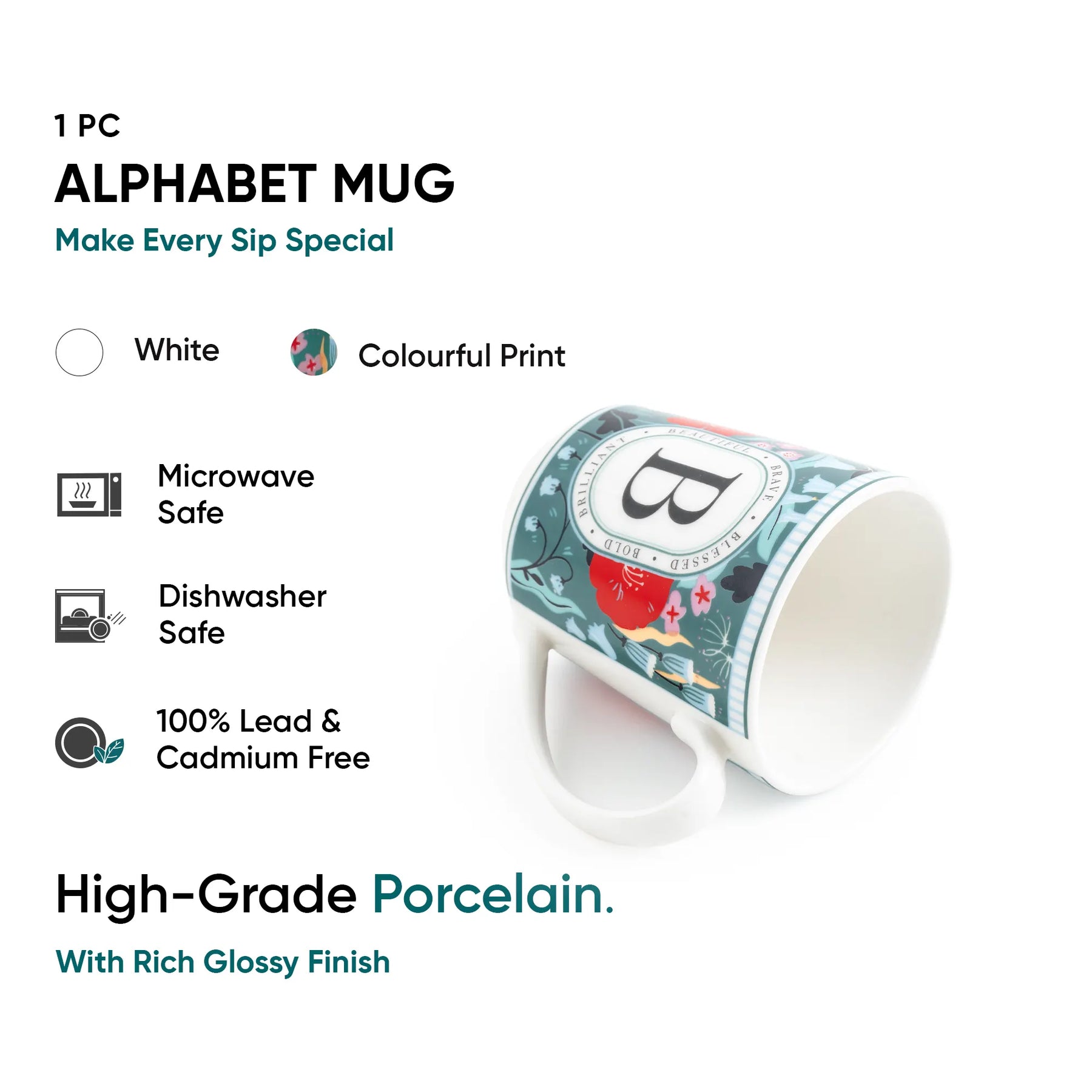 B Ceramic Coffee Mug | 300 ML | Alphabet Collection