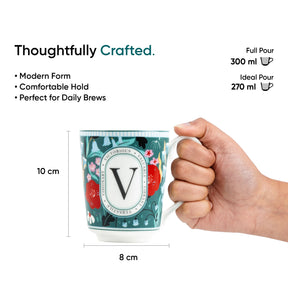 V Ceramic Coffee Mug | 300 ML | Alphabet Collection