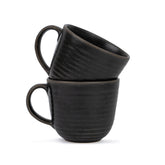 Large Ceramic Coffee Mug Set | Ribbed Collection | 400ml | Glossy Stoneware Black Set of 2