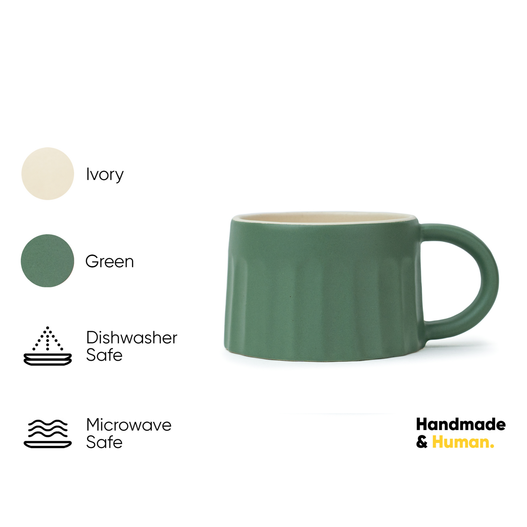 Line Ceramic Cappuccino Cup – Rustic Green, 300ml