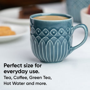 Carving Ceramic Coffee Mug – Blue Grey, 330ml