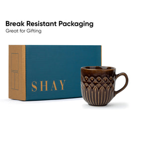 Carving Ceramic Coffee Mug – Brown, 330ml
