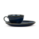Ceramic Coffee Cup & Saucer Set 250ml – Blue Green | Reactive Glaze Porcelain