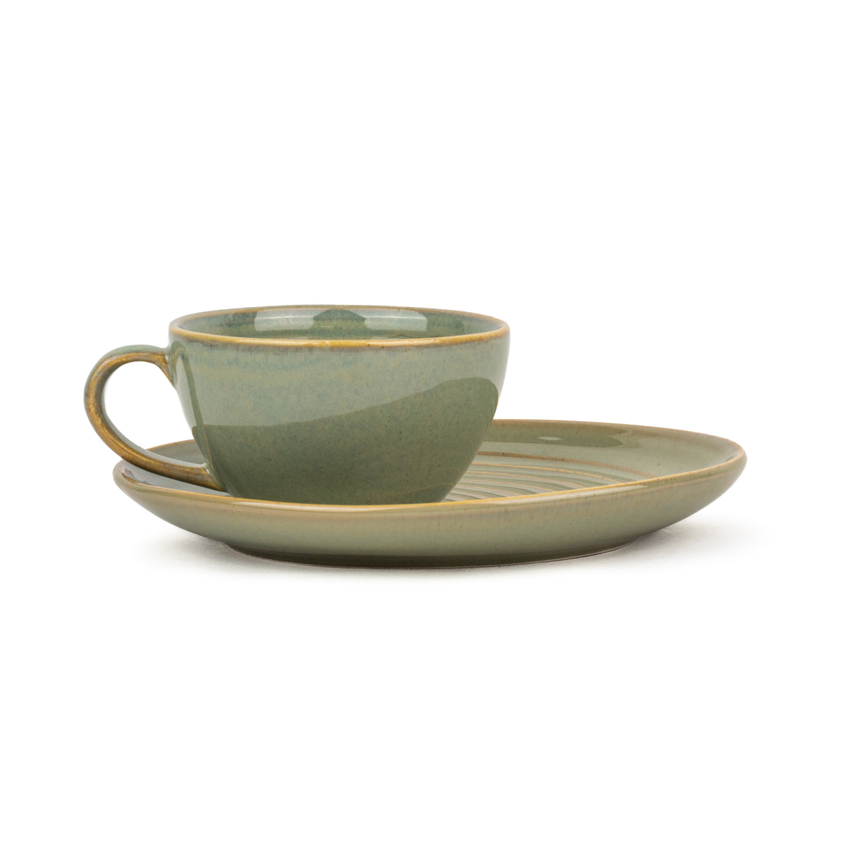 Ceramic Coffee Cup & Saucer Set 250ml – Pista Green | Reactive Glaze Porcelain