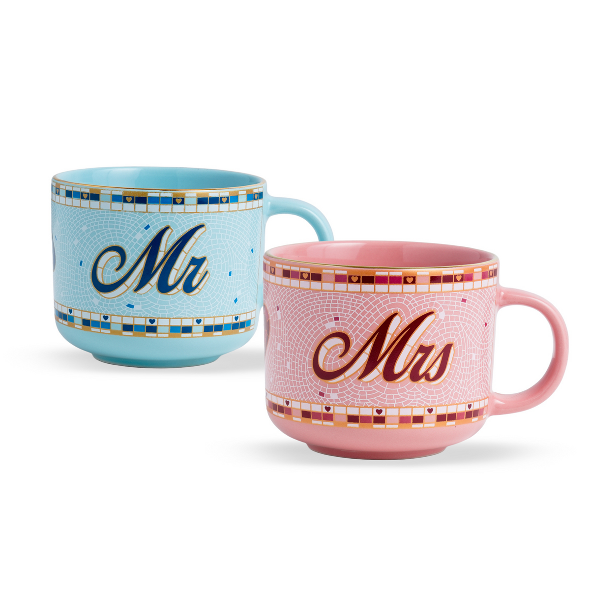 Shay Ceramic Mr & Mrs Coffee Mugs, 350ml, Set of 2 | Couple Mugs | Modern Tableware Online India