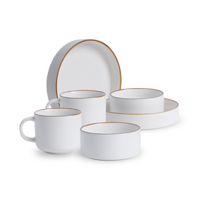Shay Ceramic Modern Dinnerware Set, 6 Pcs, White | Japandi Breakfast Set | Modern Tableware Online India