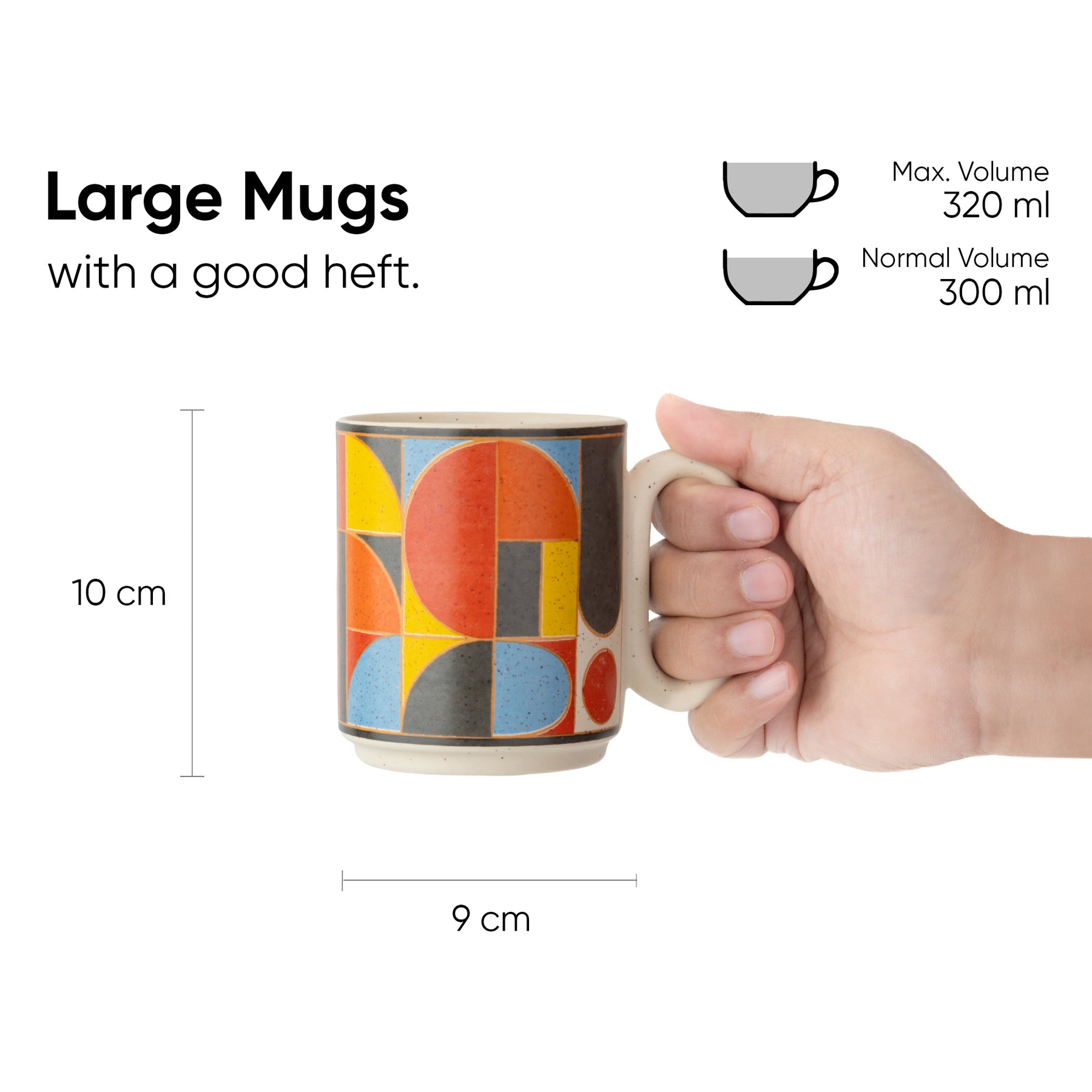 Ceramic Coffee Mug Set, Set of 6, 300ml, Bauhaus | Glossy Finish | Stoneware Coffee Cup Set