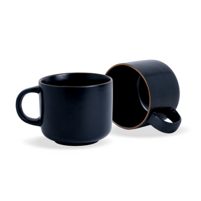 Shay Ceramic Coffee Mugs, Set of 2, Black Japandi, 350ml | Matte Finish | Modern Tableware Online India
