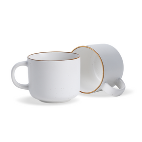 Shay Ceramic Coffee Mugs, Set of 2, White Japandi, 350ml | Matte Finish | Modern Tableware Online India