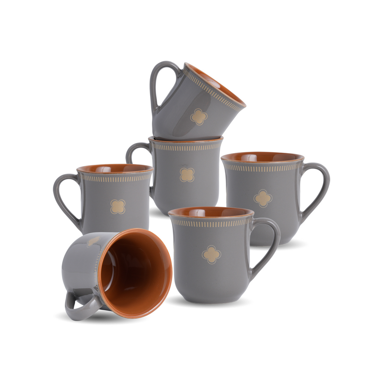 Shay Royal Tea Cup Set, Set of 6, Grey, 180ml | Floral Print | Modern Tableware Online India