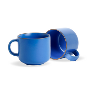 Shay Ceramic Coffee Mugs, Set of 2, Blue Japandi, 350ml | Matte Finish | Modern Tableware Online India
