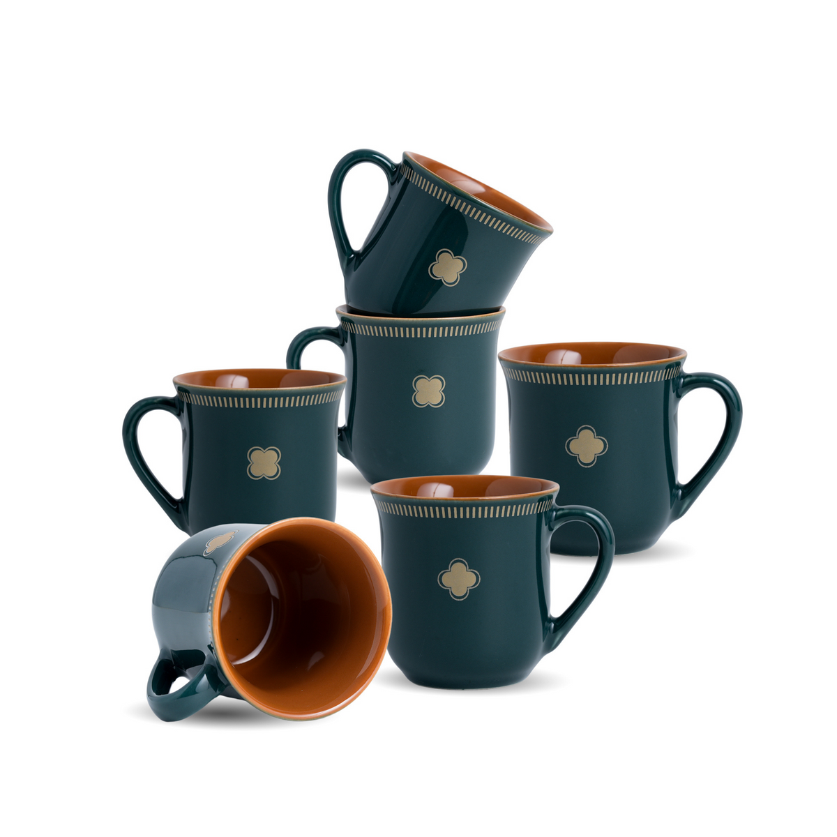 Shay Royal Tea Cup Set, Set of 6, Teal Green, 180ml | Floral Print | Modern Tableware Online India