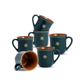 Shay Royal Tea Cup Set, Set of 6, Teal Green, 180ml | Floral Print | Modern Tableware Online India