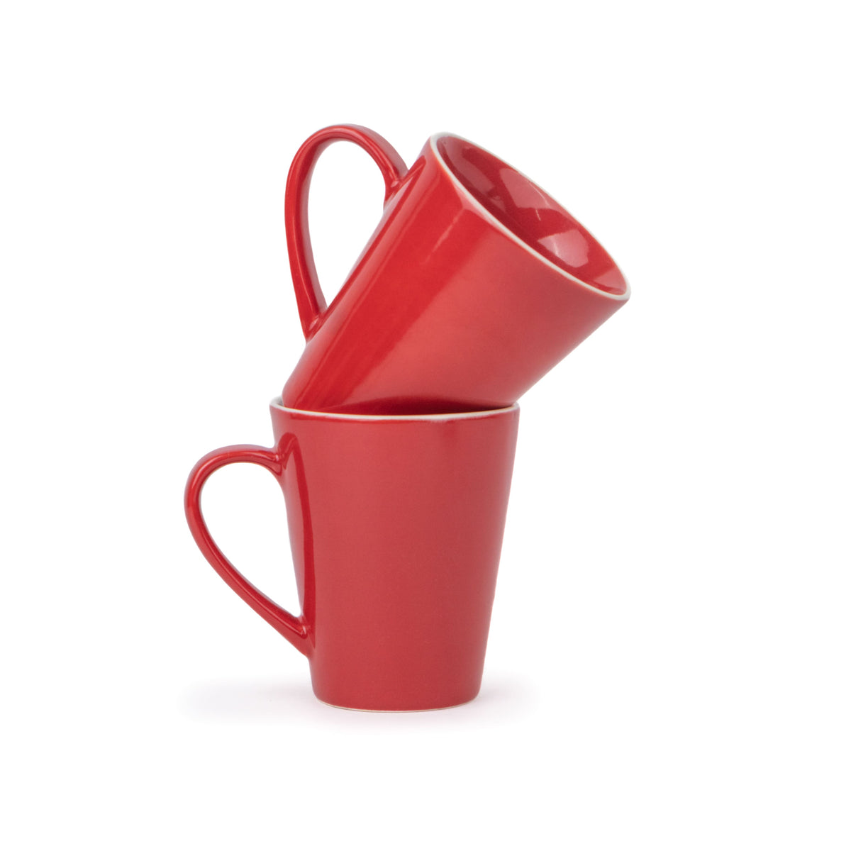 Large Ceramic Coffee Mug Set | Black Beauty Collection | 350ml | Glossy Stoneware Red