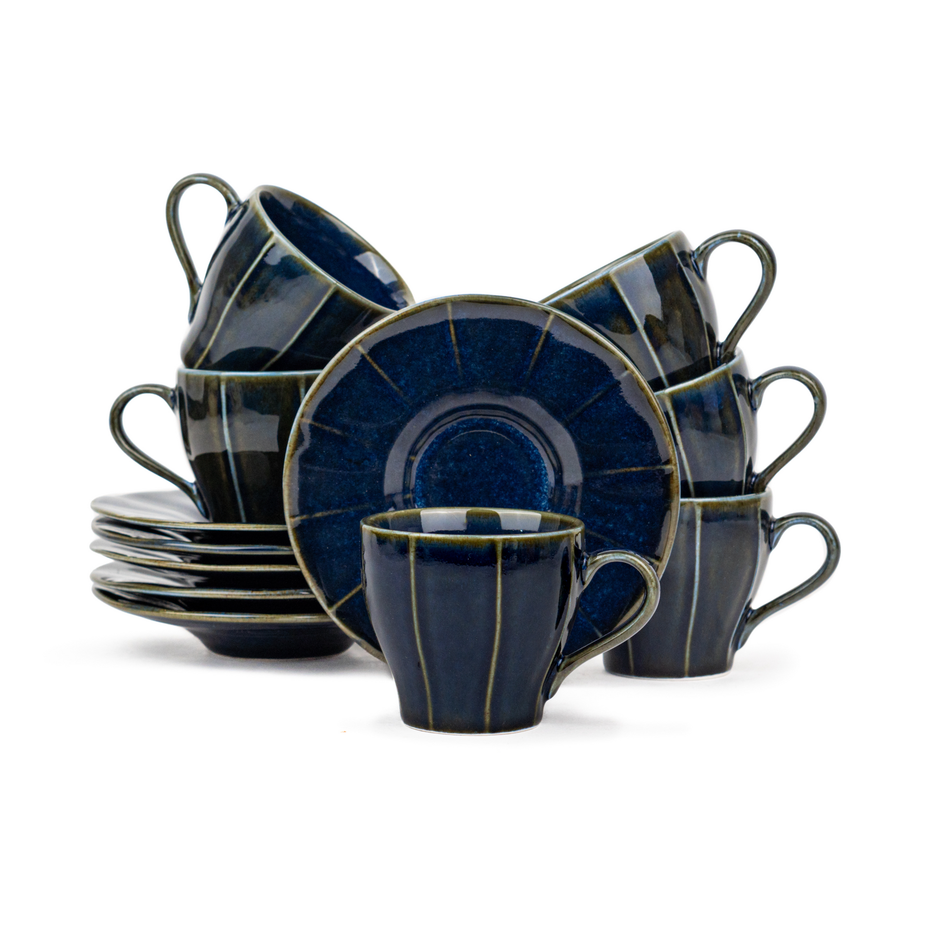 Shay Ceramic Tea Cup & Saucer Set of 6 Blue | 180ml | Self Reactive Collection | Modern Tableware Online India