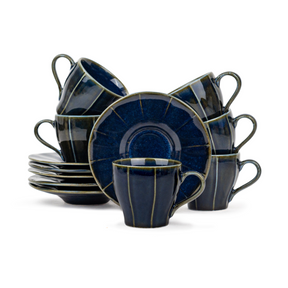 Shay Ceramic Tea Cup & Saucer Set of 6 Blue | 180ml | Self Reactive Collection | Modern Tableware Online India