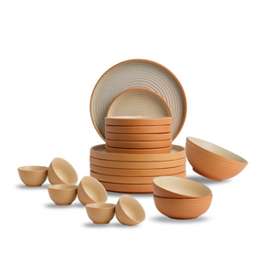 Shay Ceramic Modern Dinner Set, 21 Pcs, Klay White | Porcelain | Matte Finish | Japandi Dinner Set | Modern Tableware Online India