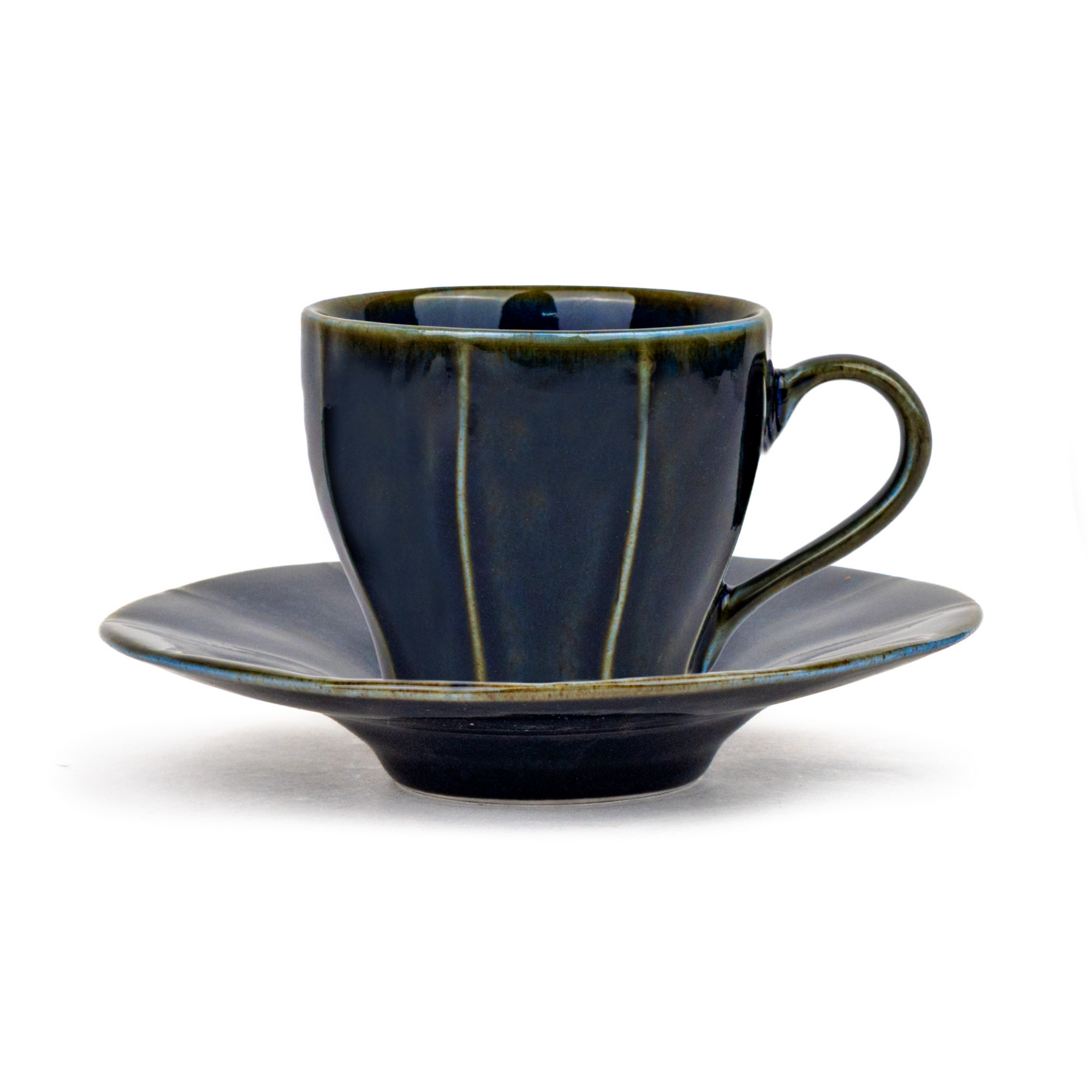 Ceramic Tea Cup & Saucer – Blue Green, 180ml | Reactive Glaze Finish