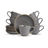 Set of green and brown ceramic dishes on a white background