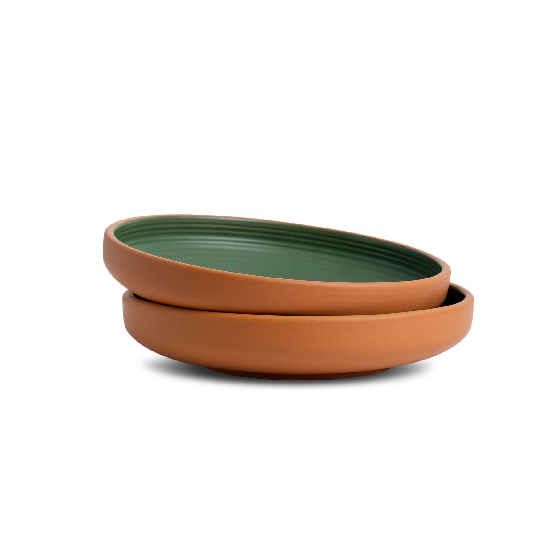 Shay Stackable Ceramic Pasta Bowl Set 2 Pcs | Klay Green | 22cm | Deep Ceramic Plates | Modern Tableware Online India