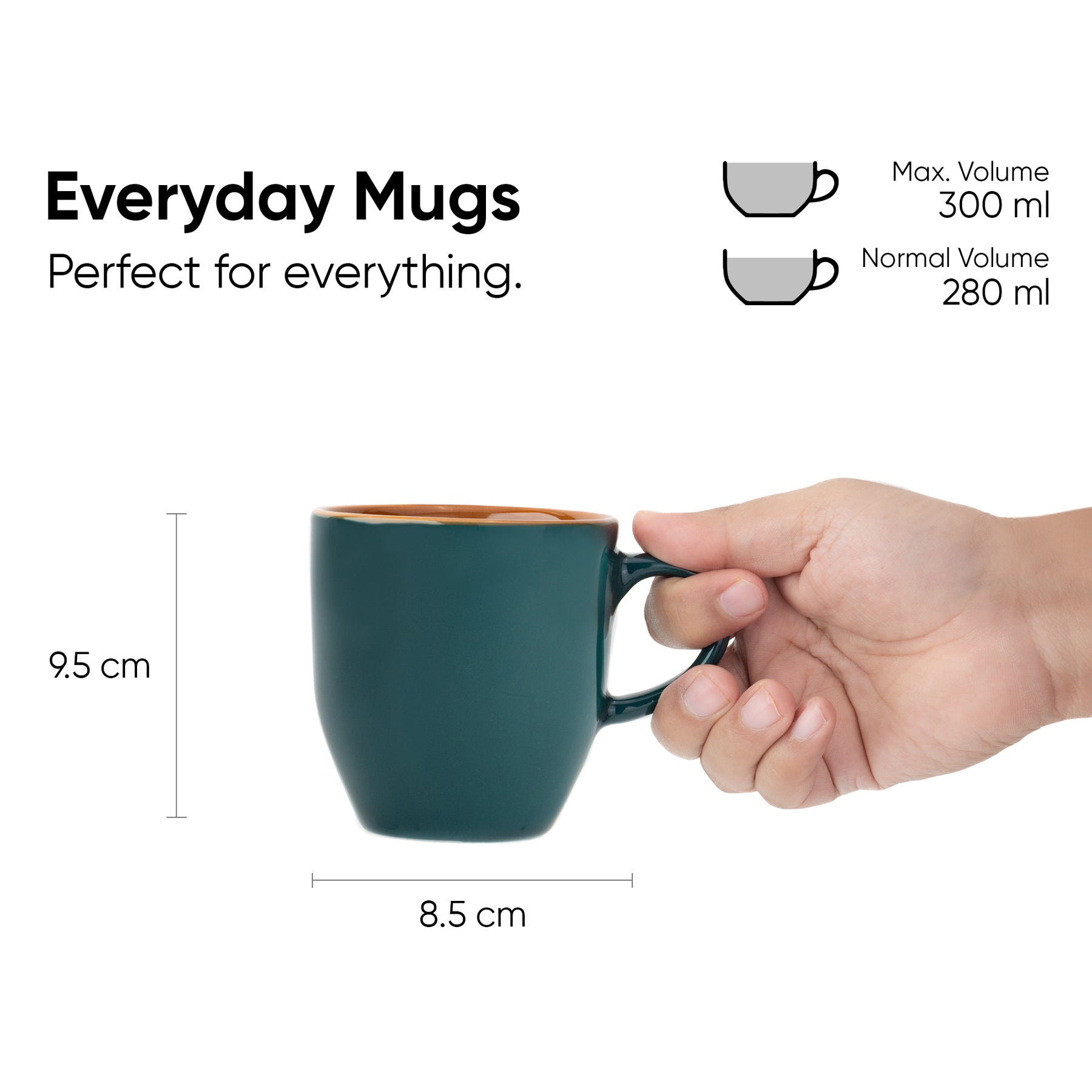 Ceramic Coffee Mug Set, Set of 6, 300ml, Teal Green | Everyday Mugs