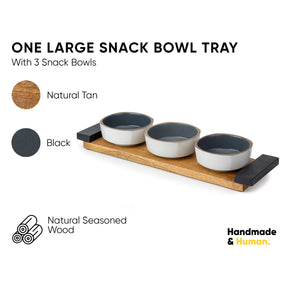 Shay Ceramic Snack Bowl & Tray Set | 300ml | Matte Finish | White Japandi Collection